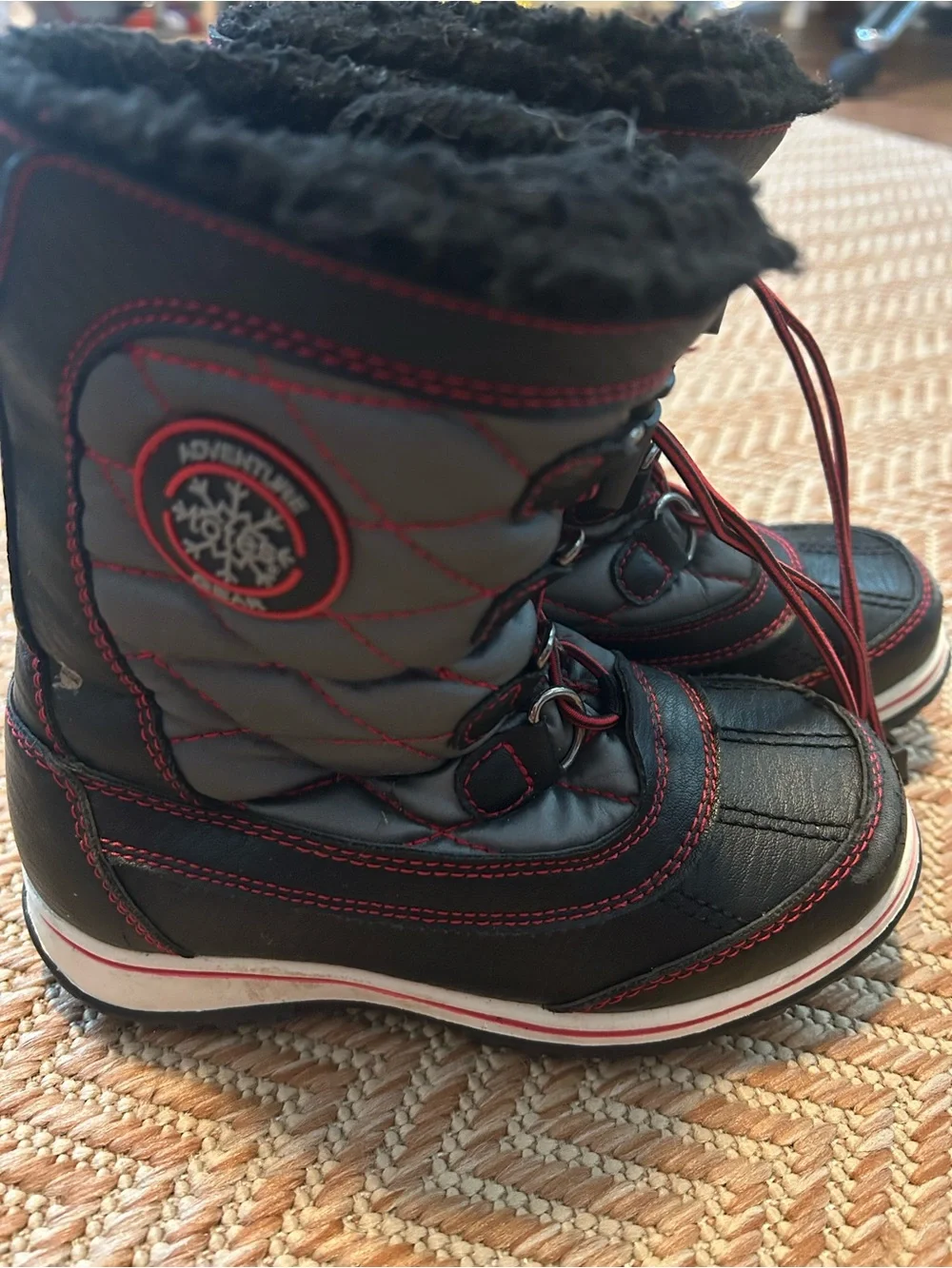 Totes Kids Black and Red Winter Boots - Cozy Waterproof Snow Shoes
